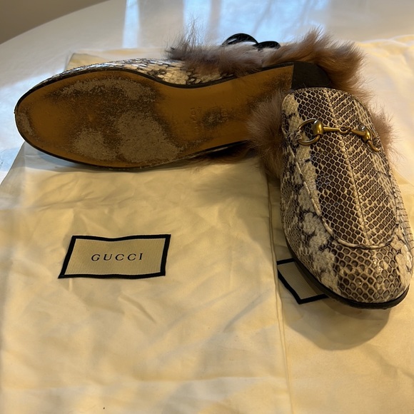 GUCCI Python Snakeskin & Lamb Wool Fur Slip on Princetown - Picture 3 of 13